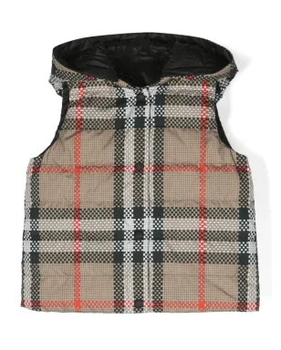 Burberry Kids リバーシブル チェック柄 フード付きジレ - サムネイル1
