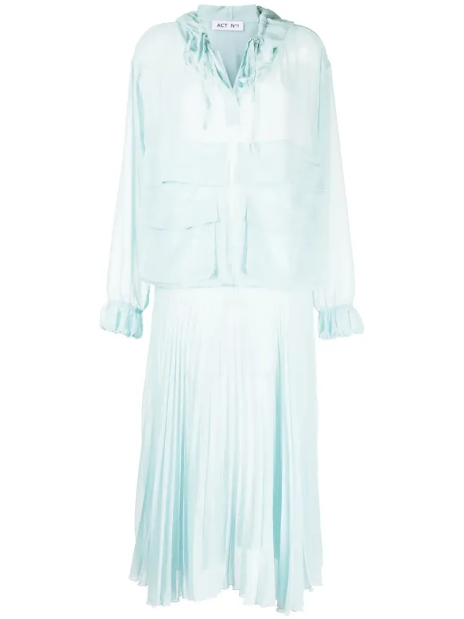 ACT Nº1 ACT Nº1 プリーツ入り長袖オーガンザドレスの商品画像