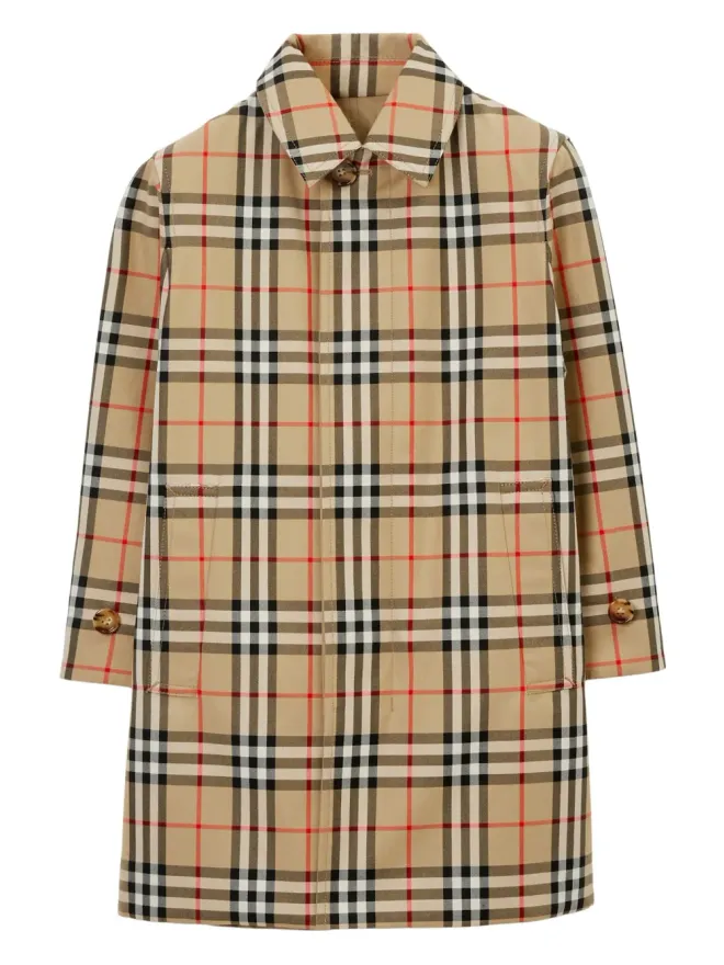 Burberry Kids Burberry Kids チェック柄リバーシブルのシングルブレストコート（ブラウン）の商品画像