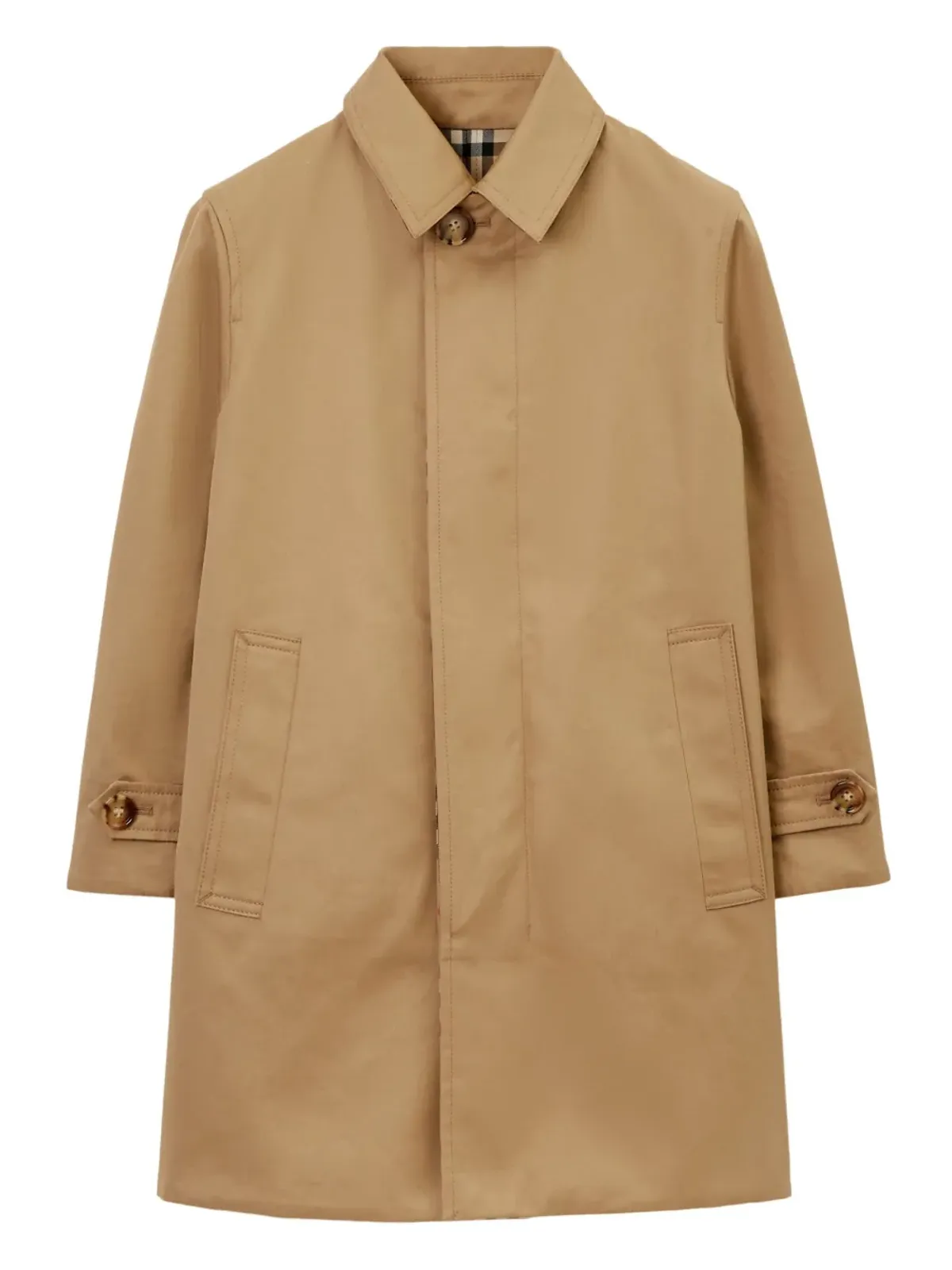Burberry Kids チェック柄リバーシブルのシングルブレストコート（ブラウン） - 画像3