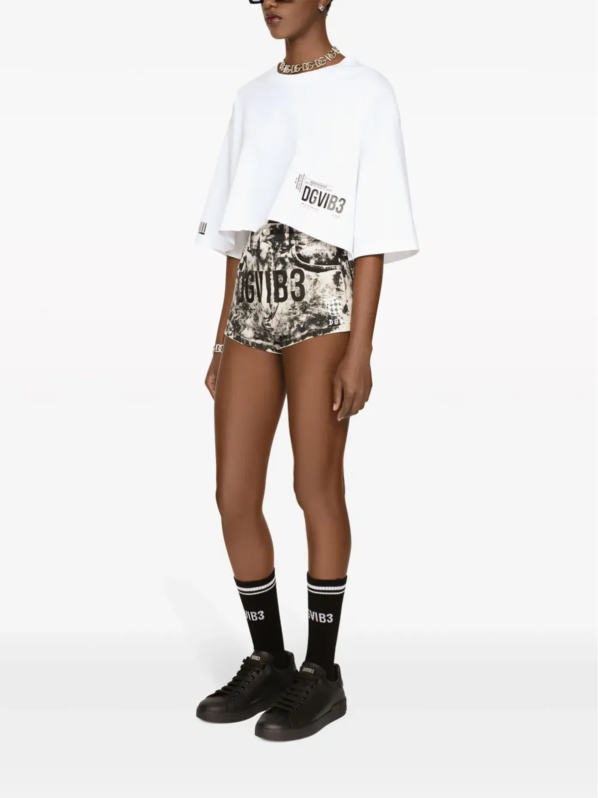 Dolce & Gabbana ロゴプリント コットンショーツ - ブラック - 画像3