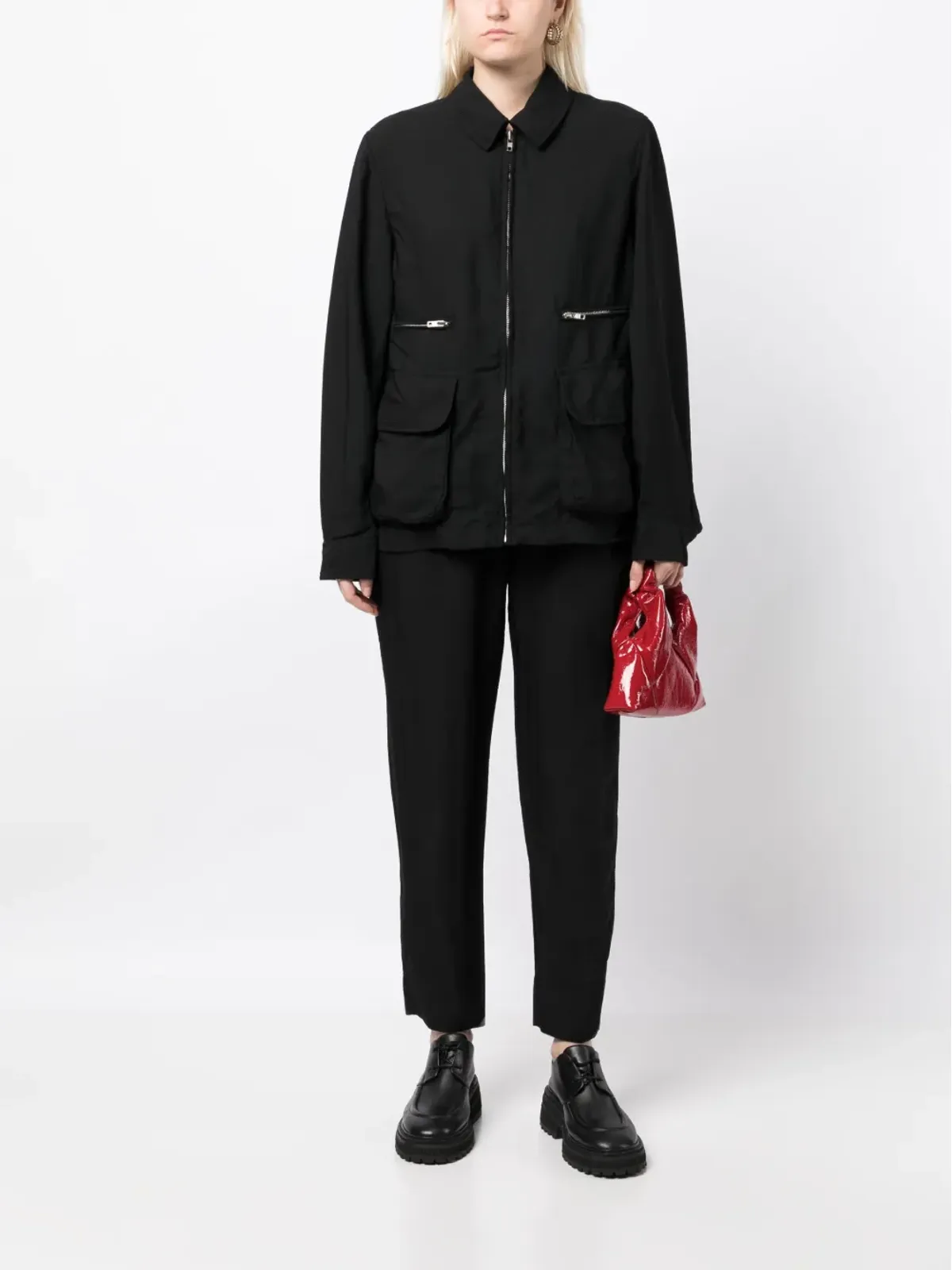 Black Comme Des Garçons チェボン柄テーパードパンツ - 画像3