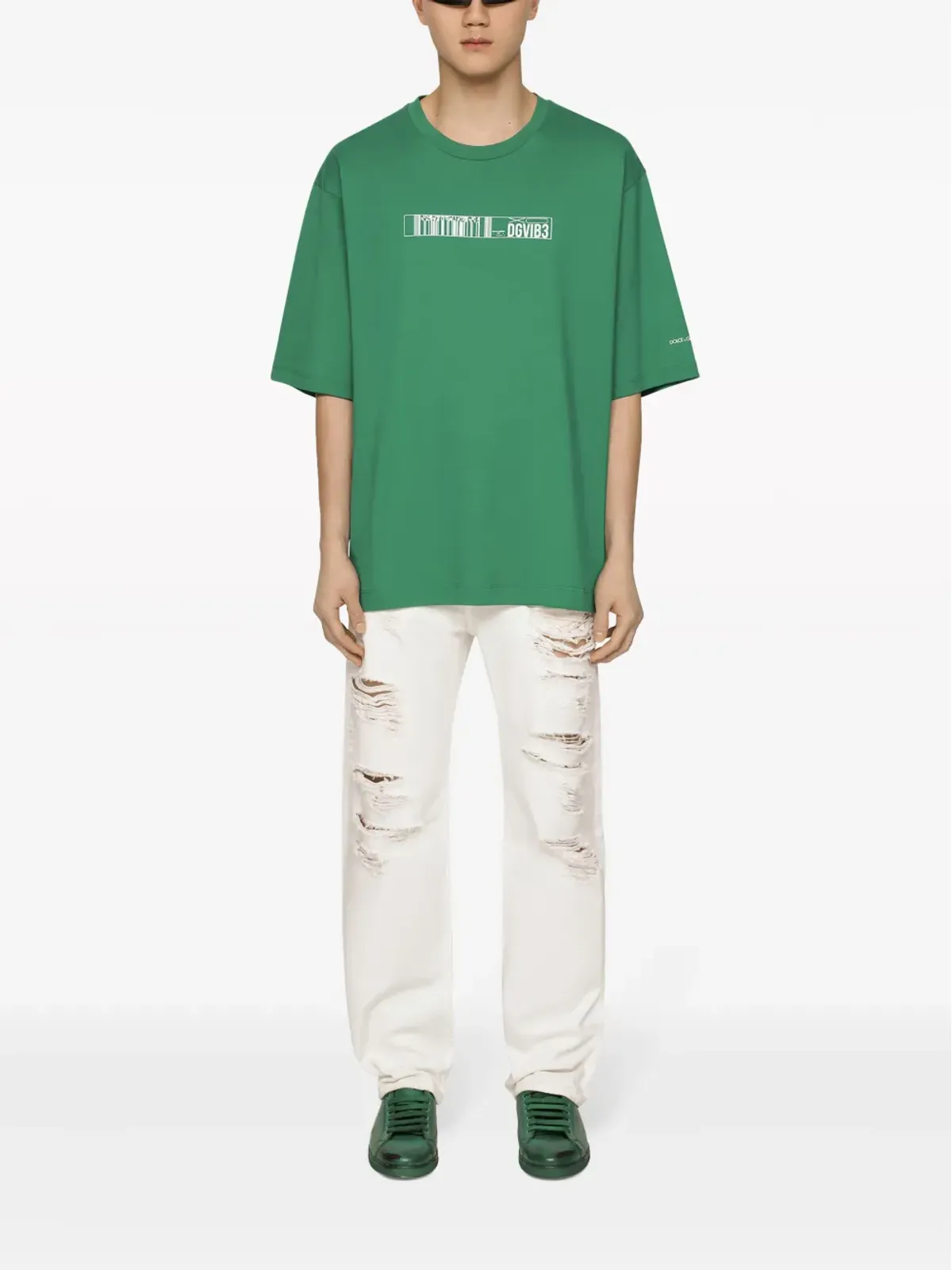 Dolce & Gabbana バーコードプリント コットンTシャツ - グリーン - 画像2