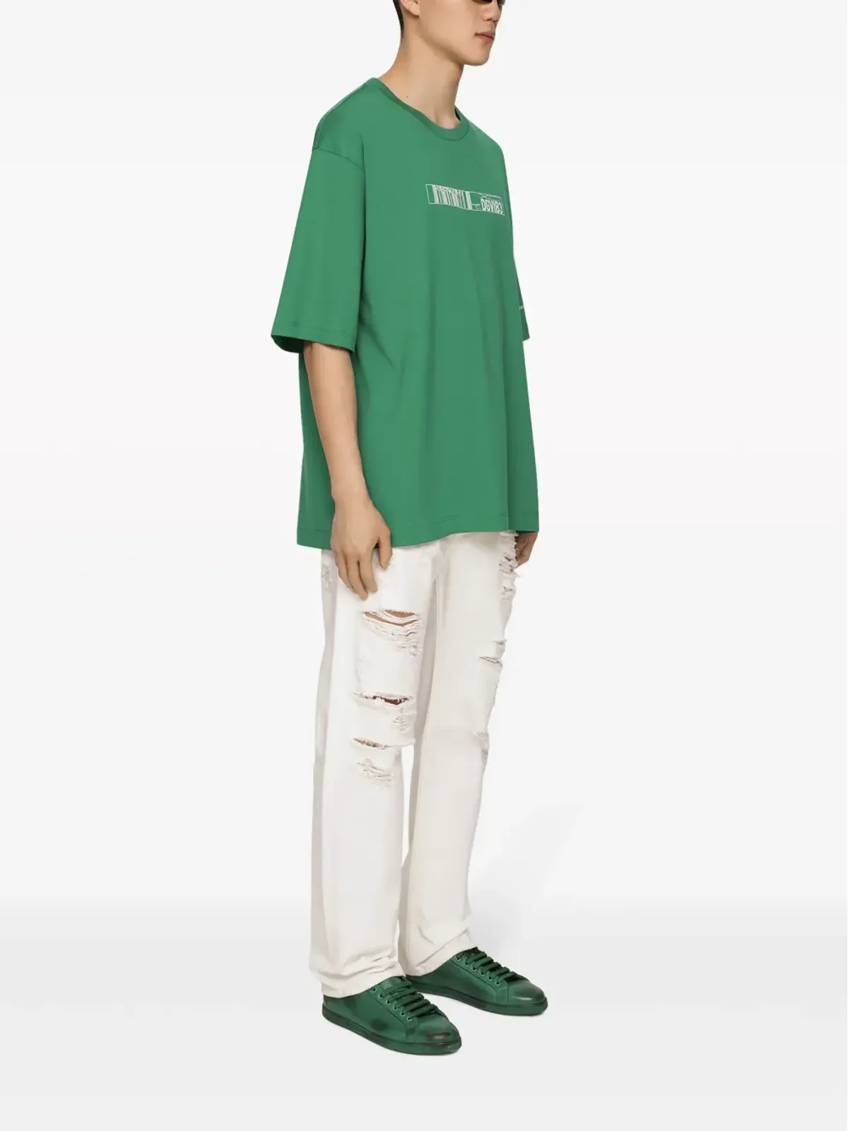 Dolce & Gabbana バーコードプリント コットンTシャツ - グリーン - 画像3