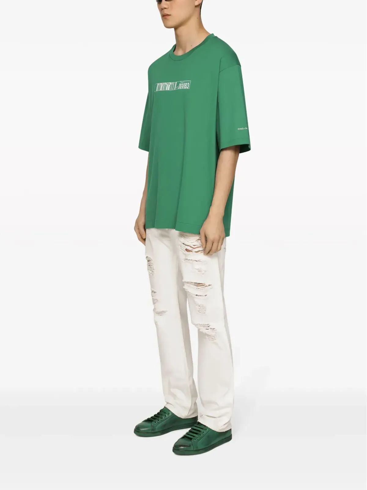 Dolce & Gabbana バーコードプリント コットンTシャツ - グリーン - 画像4