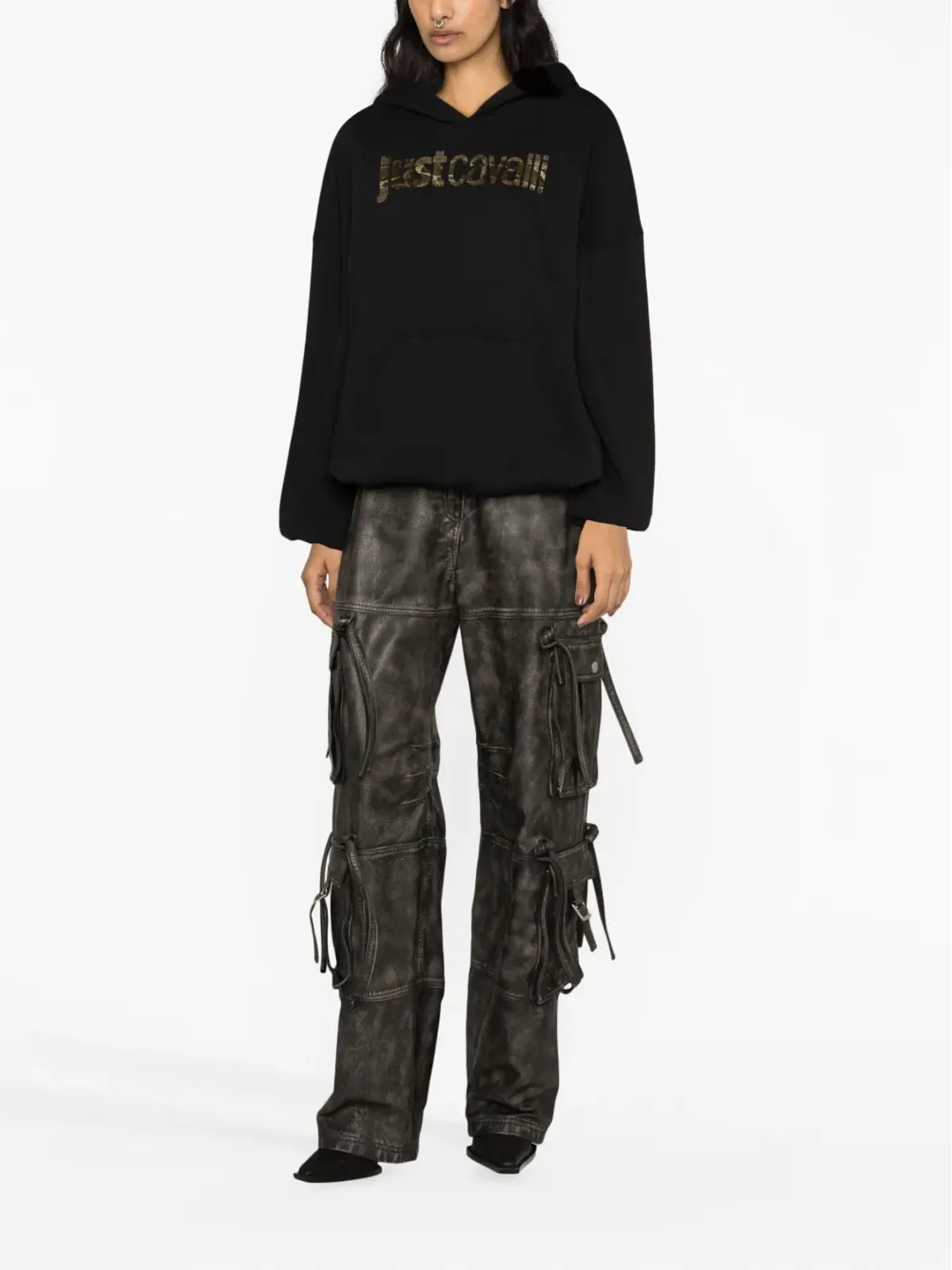Just Cavalli ロゴプリント コットン フーディ - ブラック - 画像2