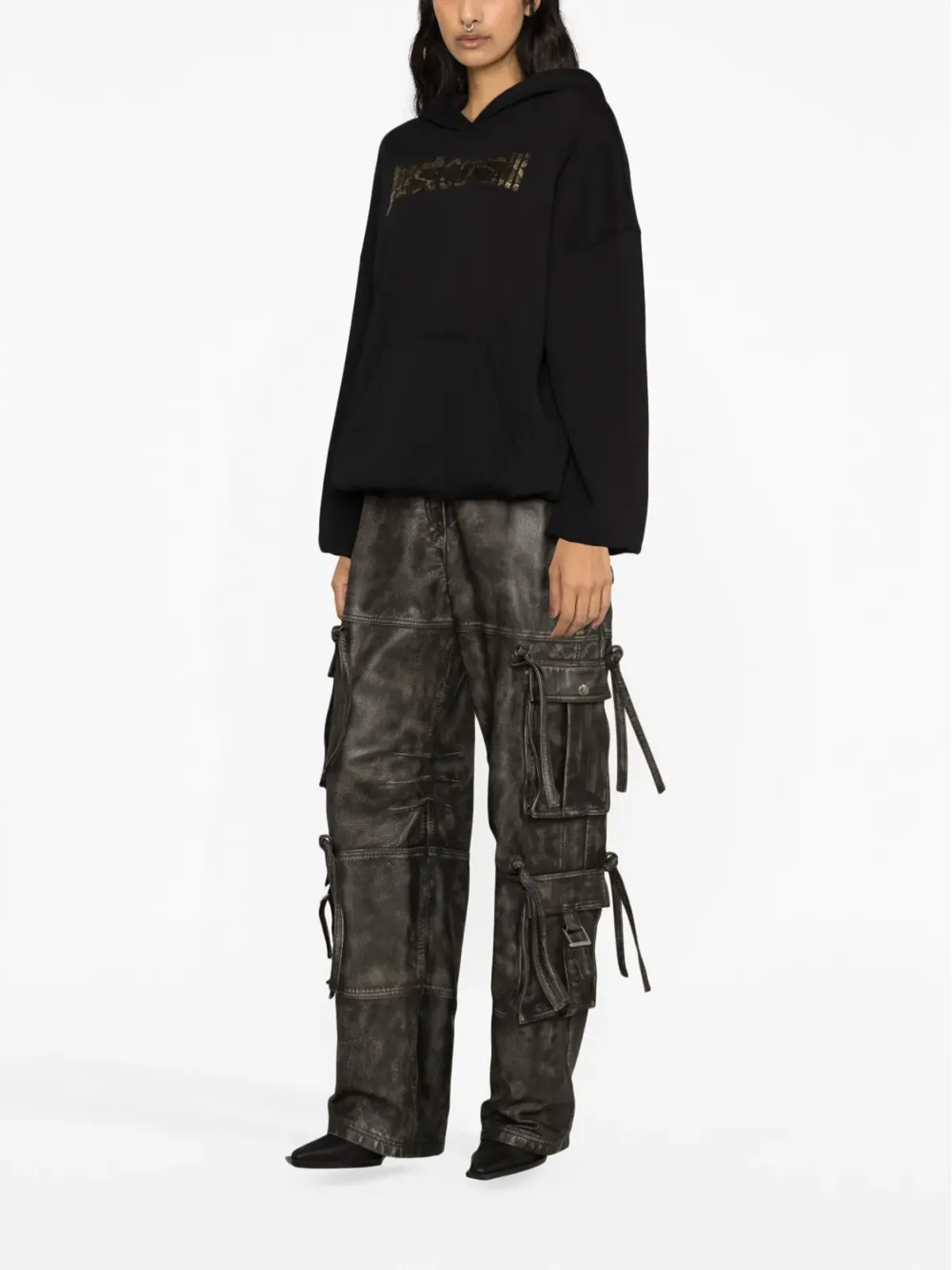 Just Cavalli ロゴプリント コットン フーディ - ブラック - 画像4