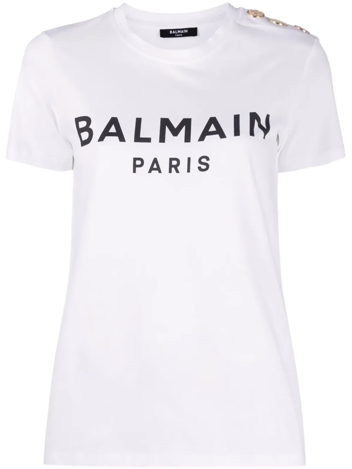 Balmain ボタン装飾 ロゴプリント Tシャツ - White - 画像1