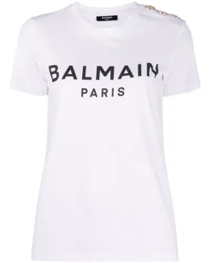 Balmain ボタン装飾 ロゴプリント Tシャツ - White - サムネイル1