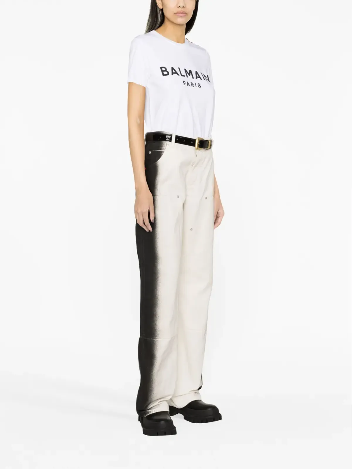 Balmain ボタン装飾 ロゴプリント Tシャツ - White - 画像4