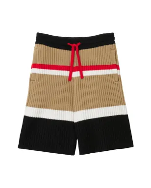 Burberry Kids ストライプウールドローストリングショーツ ブラック - サムネイル1
