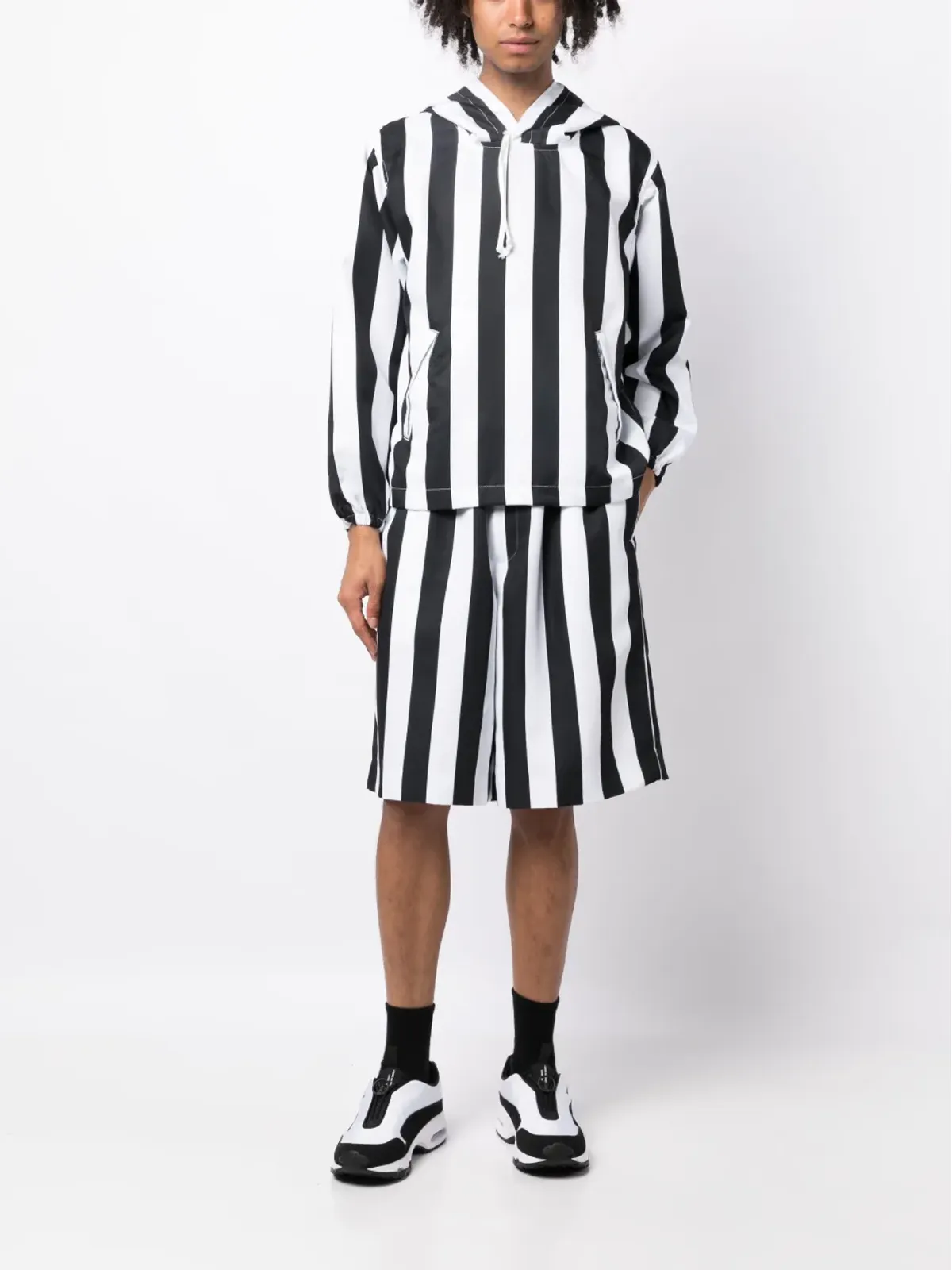 Black Comme Des Garçons ストライプ長袖フーディ - ホワイト - 画像2