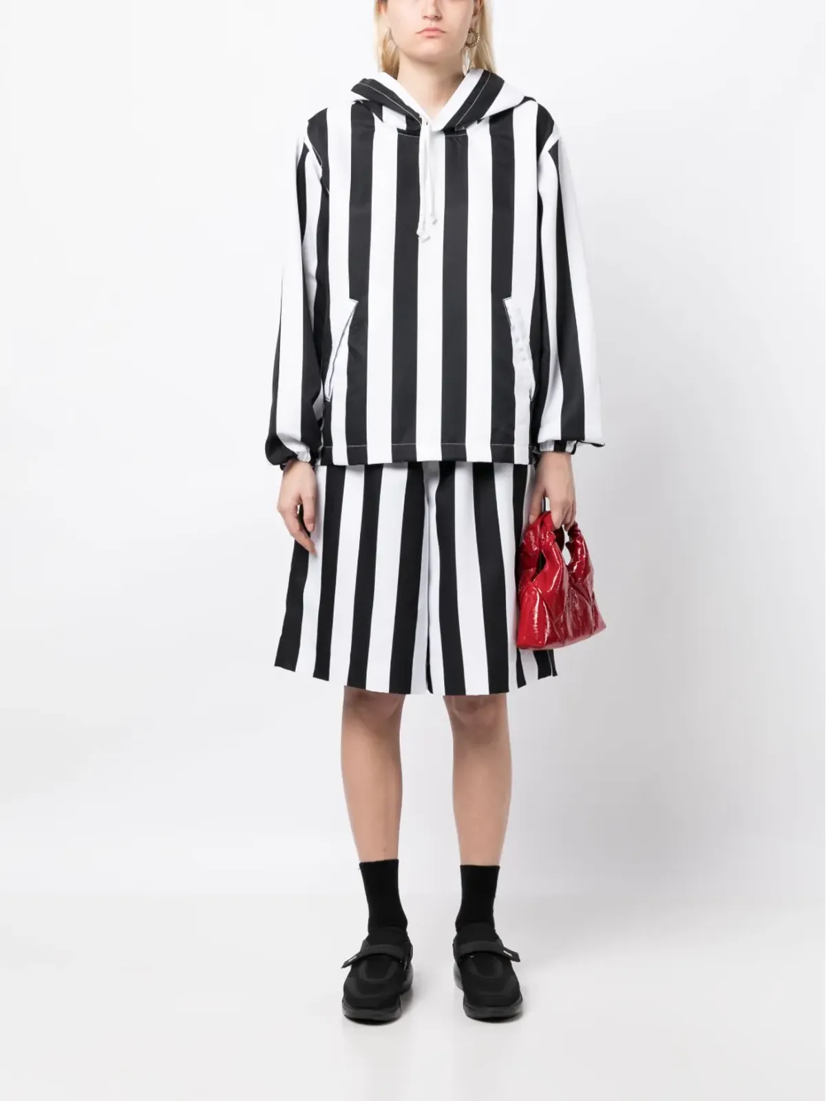 Black Comme Des Garçons ストライプ長袖フーディ - ホワイト - 画像3