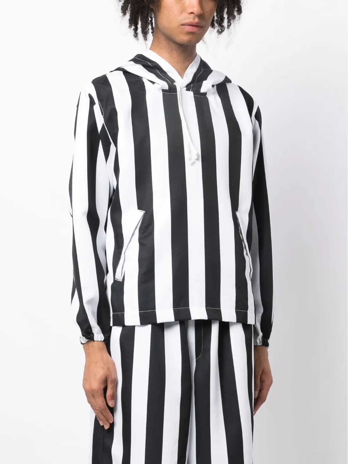 Black Comme Des Garçons ストライプ長袖フーディ - ホワイト - 画像4