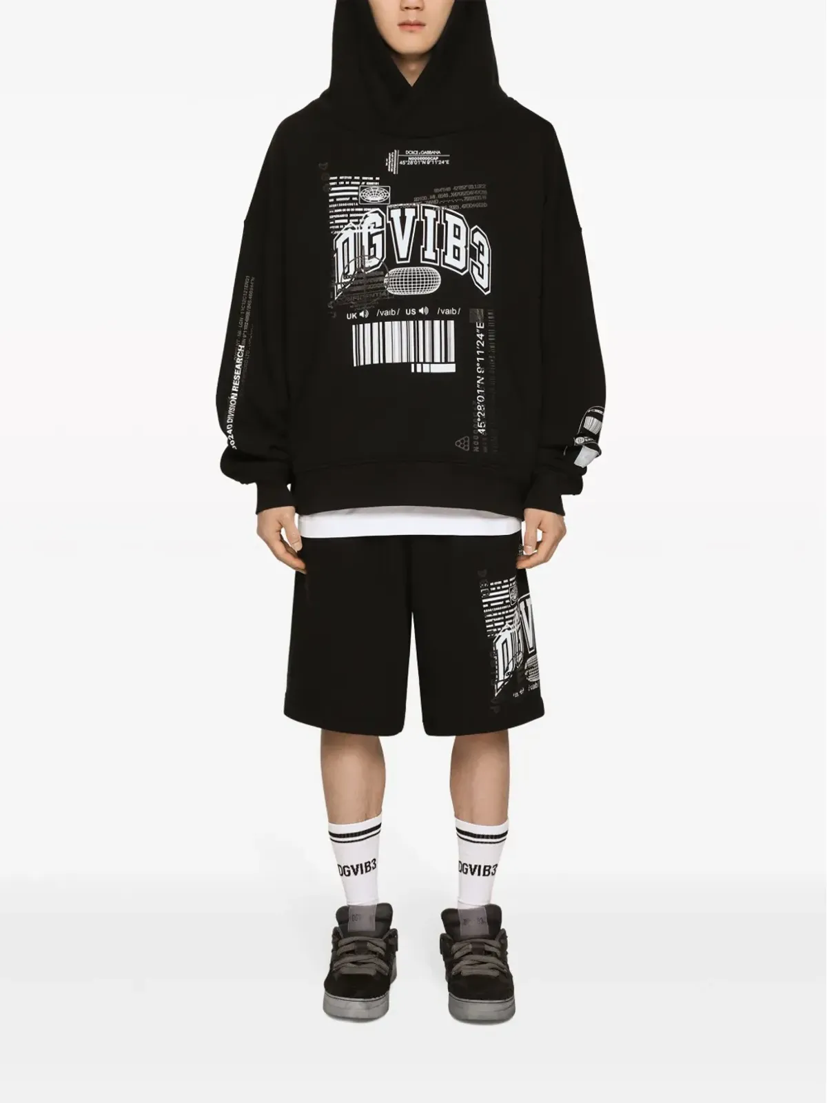 Dolce & Gabbana DGVIB3 ロゴプリント コットン トラックショーツ ブラック - 画像2