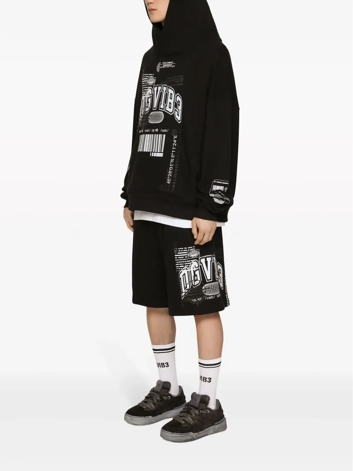 Dolce & Gabbana DGVIB3 ロゴプリント コットン トラックショーツ ブラック - 画像4