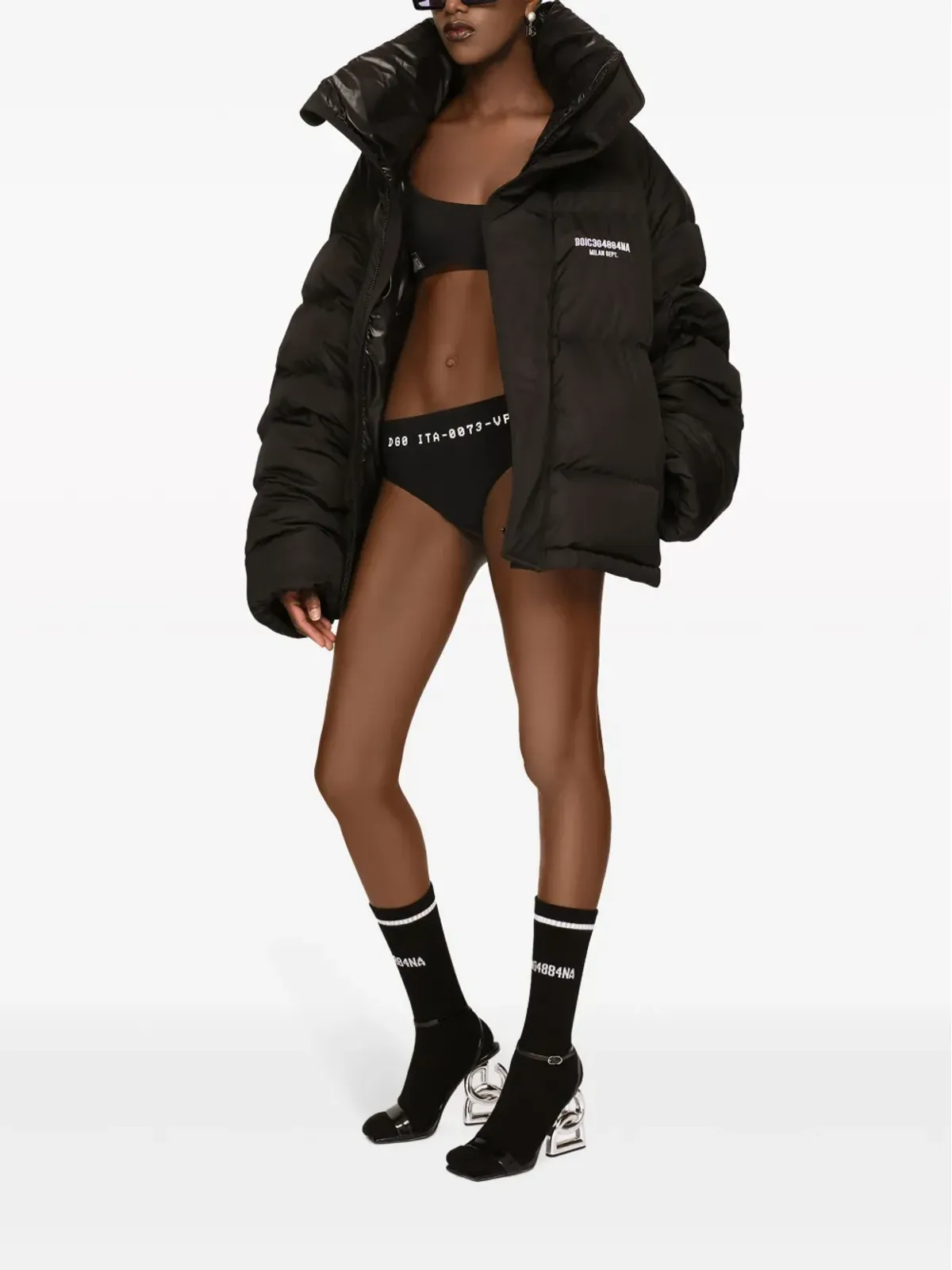 Dolce & Gabbana DGVIB3 ロゴプリント細ストラップビキニ - ブラック - 画像3