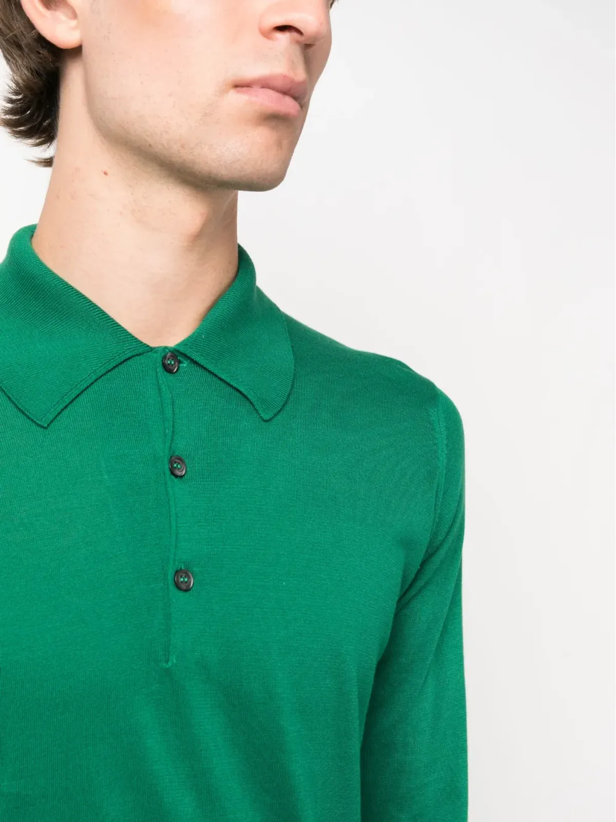 John Smedley Finchley long-sleeved polo shirt - Green - 画像5