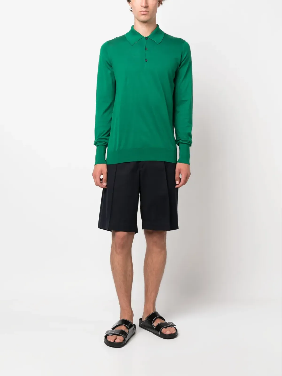 John Smedley Finchley long-sleeved polo shirt - Green - 画像2