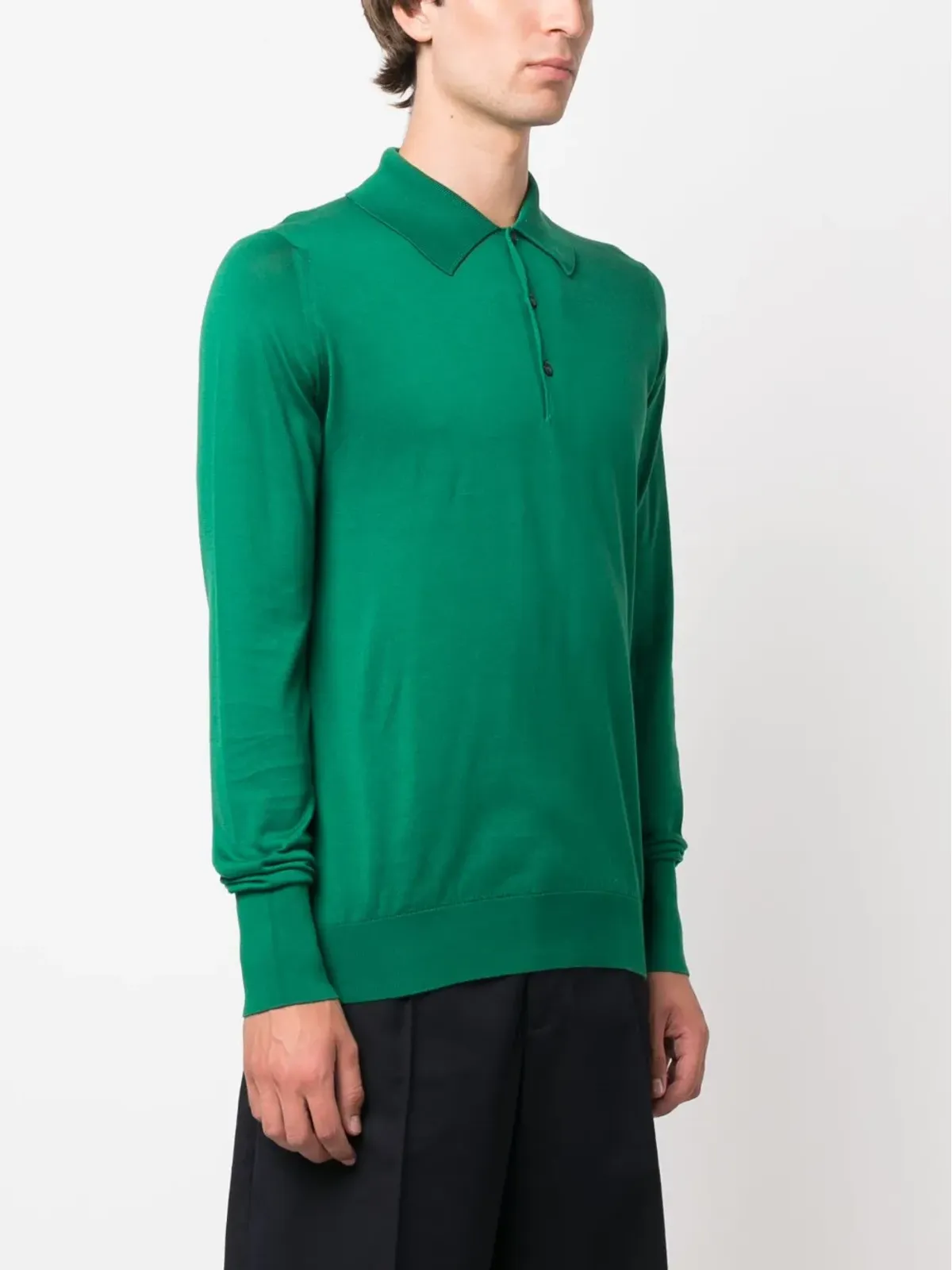 John Smedley Finchley long-sleeved polo shirt - Green - 画像3