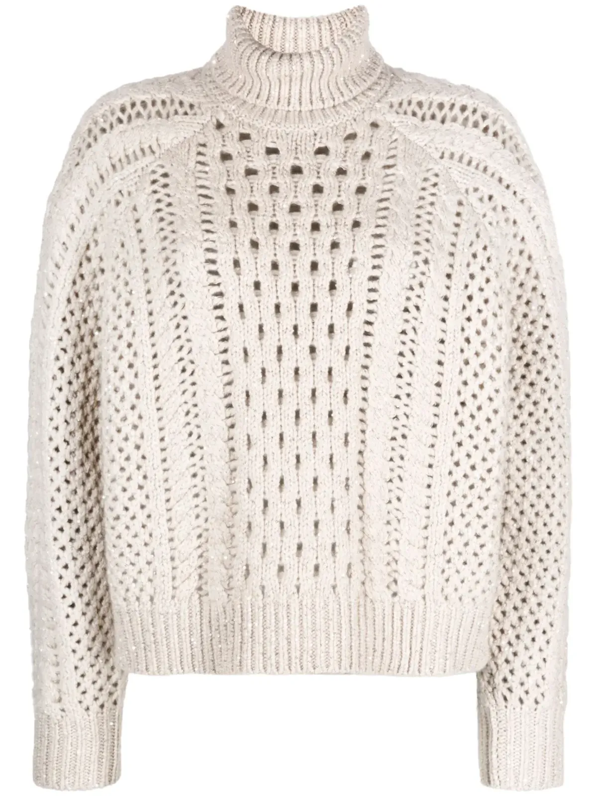Brunello Cucinelli ハイネック クロシェ編みニットセーター - 画像1