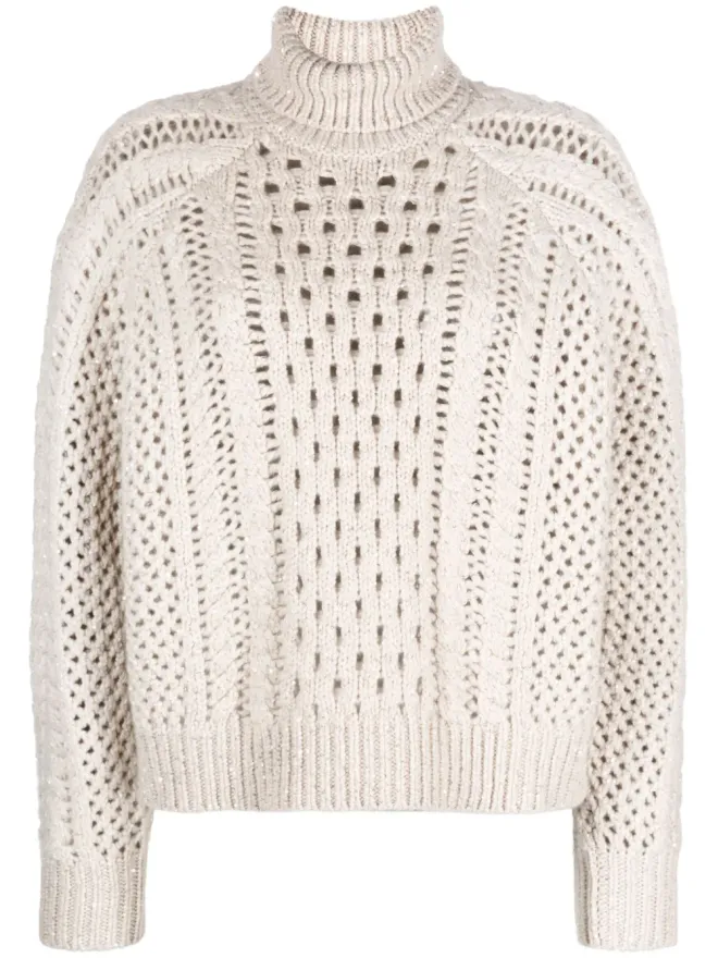 Brunello Cucinelli Brunello Cucinelli ハイネック クロシェ編みニットセーターの商品画像