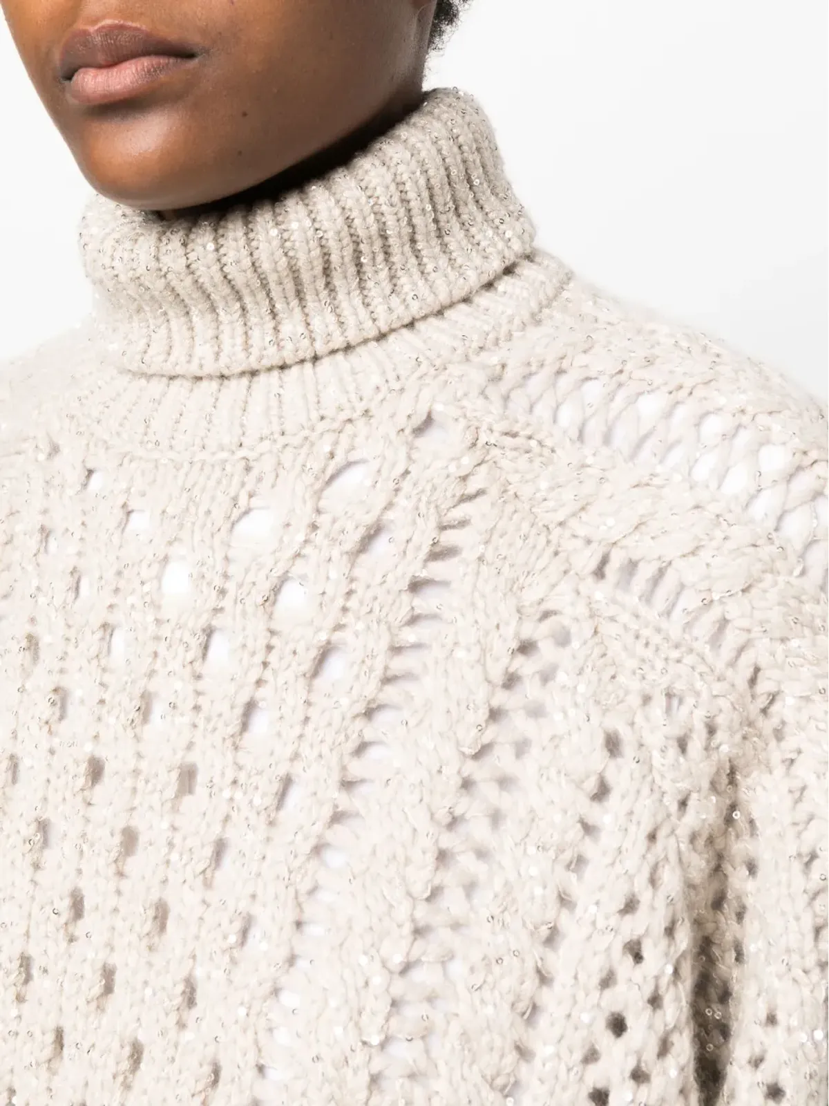 Brunello Cucinelli ハイネック クロシェ編みニットセーター - 画像5