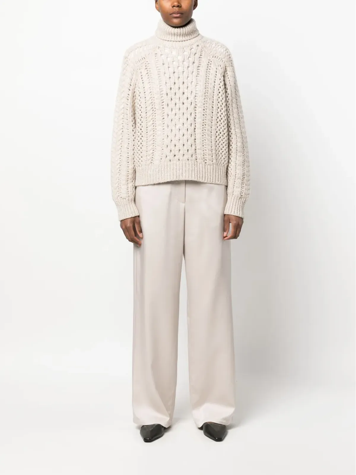 Brunello Cucinelli ハイネック クロシェ編みニットセーター - 画像2