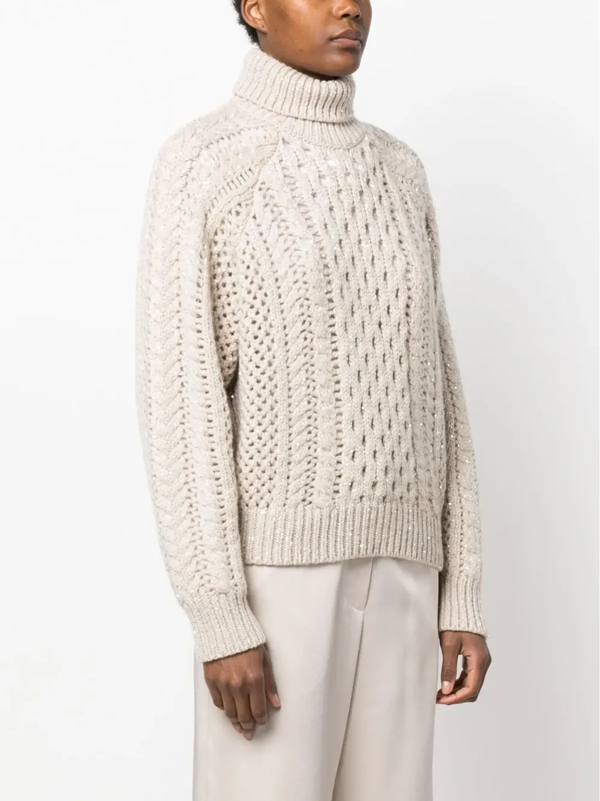 Brunello Cucinelli ハイネック クロシェ編みニットセーター - 画像3