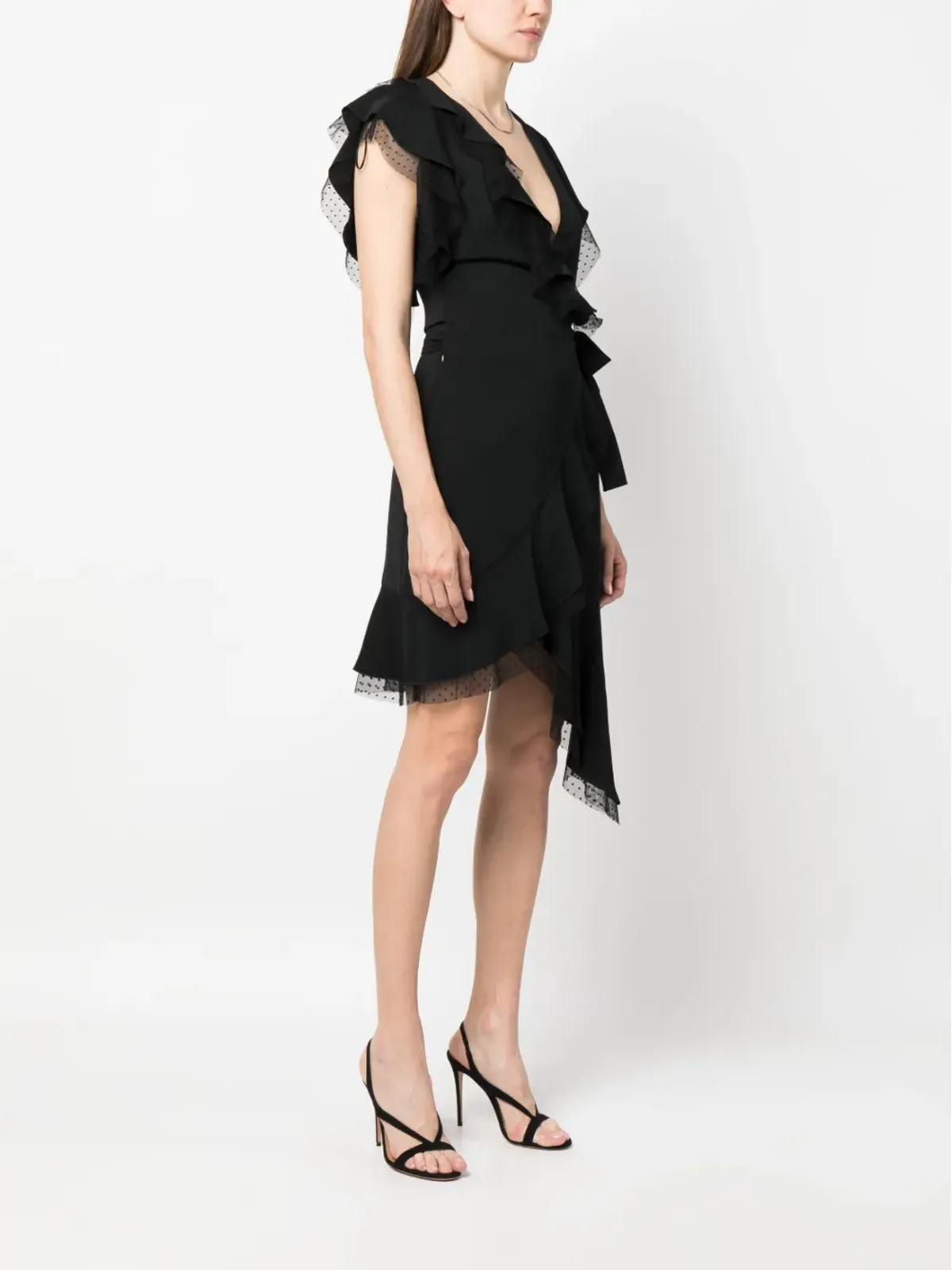 NISSA tulle-detailing draped mini dress - Black - 画像3