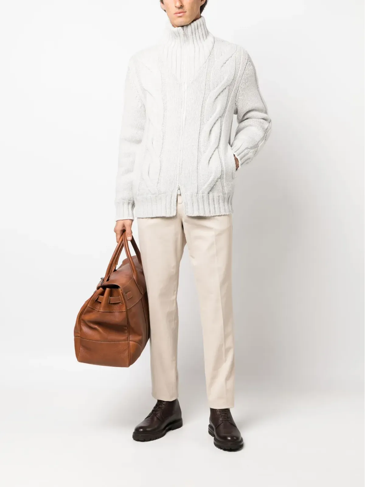 Brunello Cucinelli ケーブルニットパデッドジャケット - 画像2