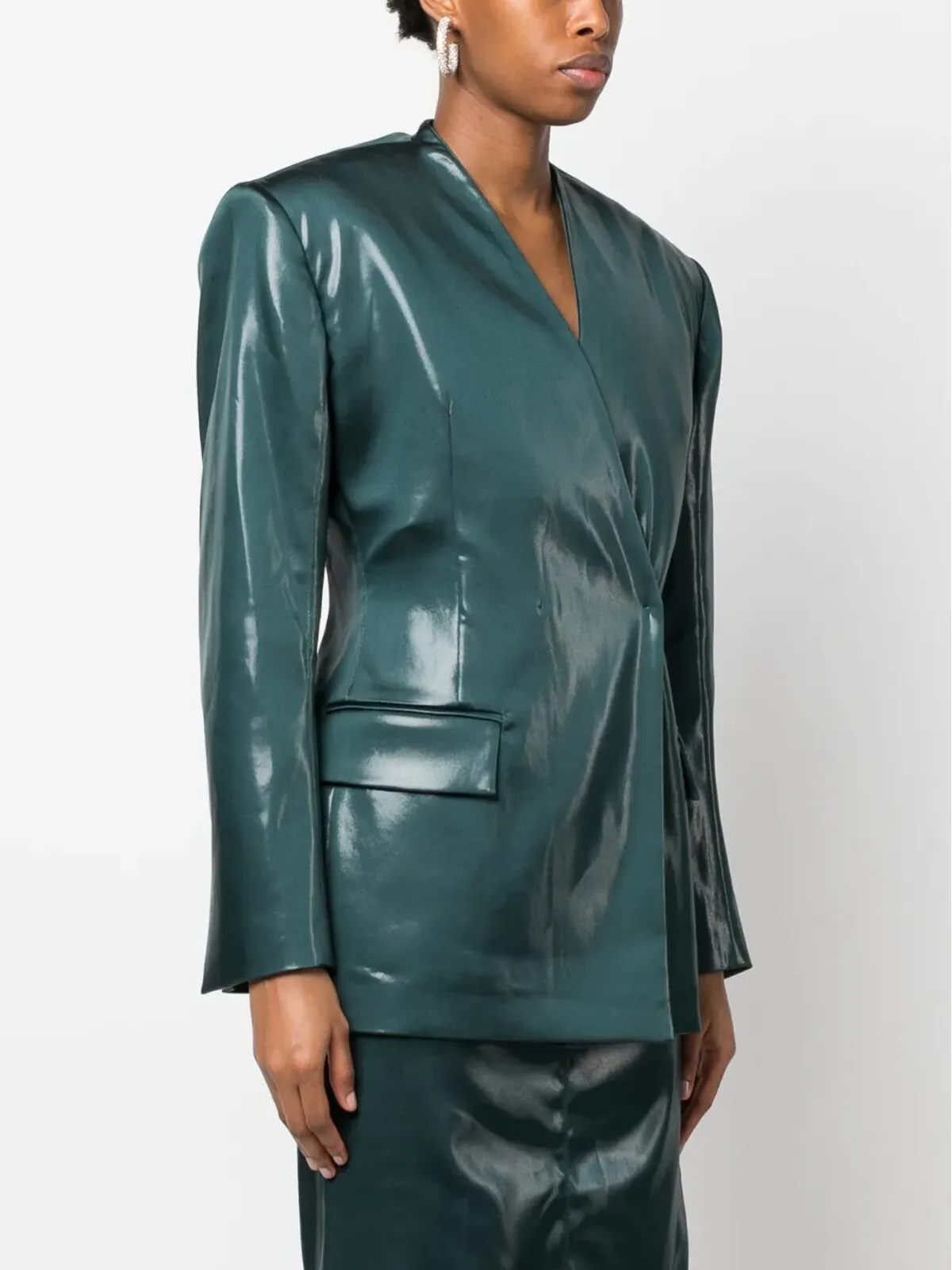 Genny アシンメトリックVネックブレザー - グリーン - 画像3