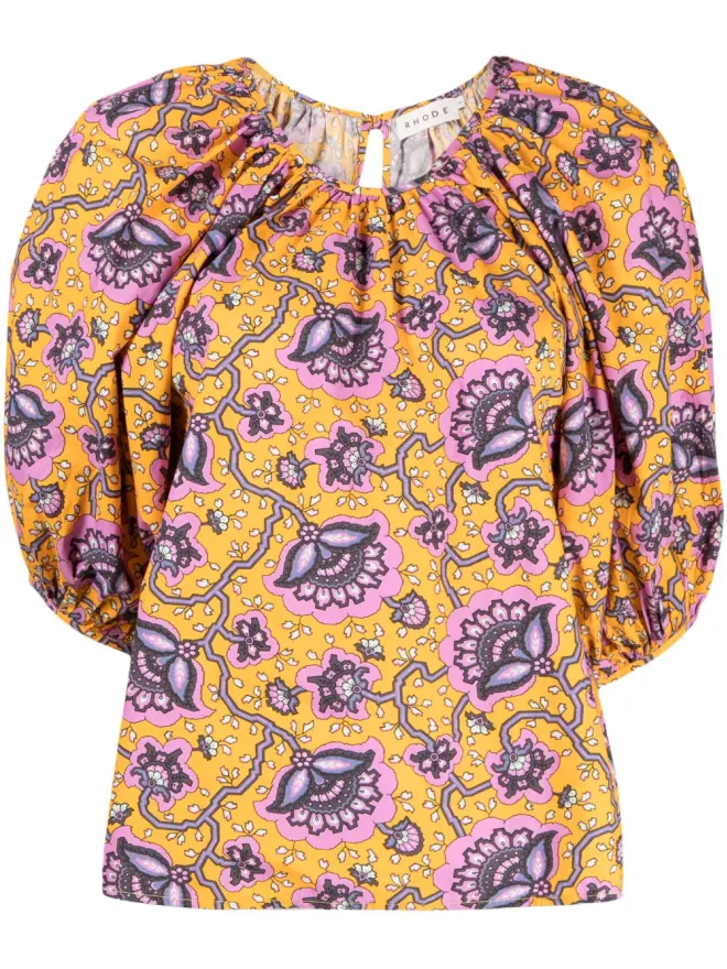 Rhode Rhode Rowan graphic-print blouse - Orangeの商品画像
