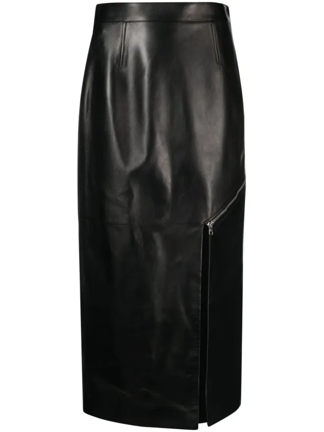 Alexander McQueen Alexander McQueen サイドスリットレザーミディスカートの商品画像
