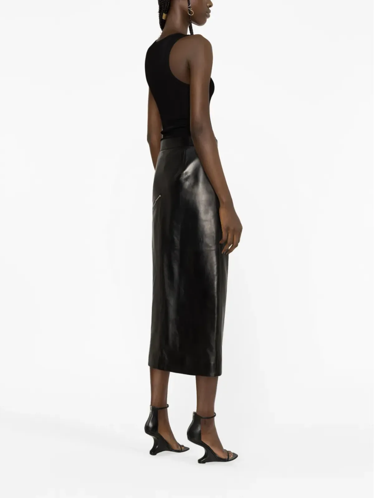 Alexander McQueen サイドスリットレザーミディスカート - 画像4