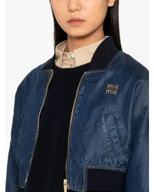 Miu Miu 刺繍ロゴ入りデニム ブルゾンジャケット - サムネイル5