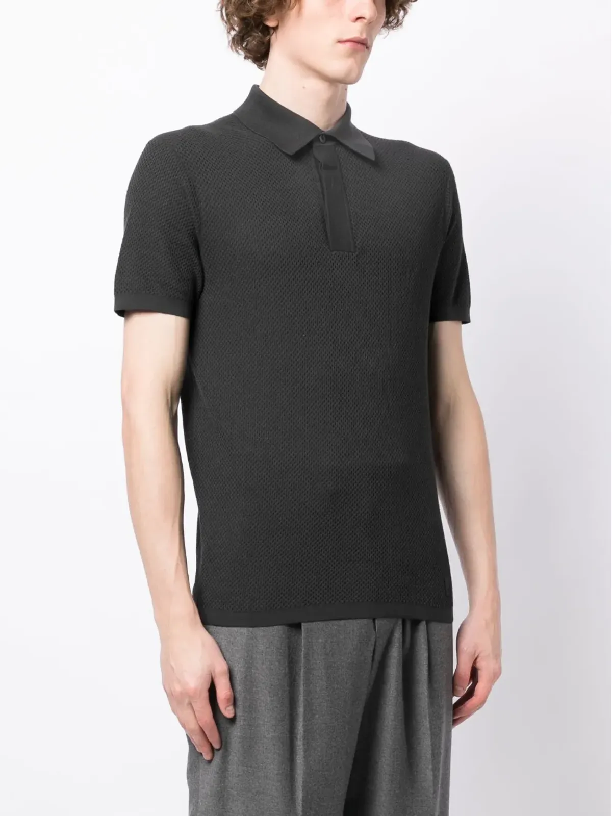 Dunhill メッシュコットンポロシャツ（グレー） - 画像3