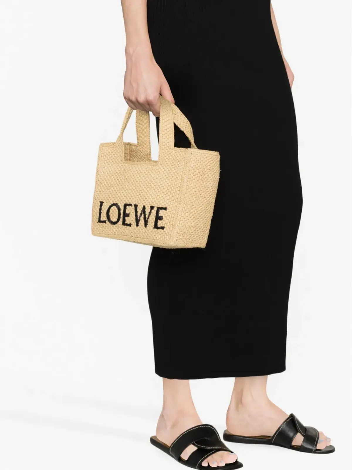 LOEWE ロゴ刺繍 ラフィア トートバッグ - 画像3