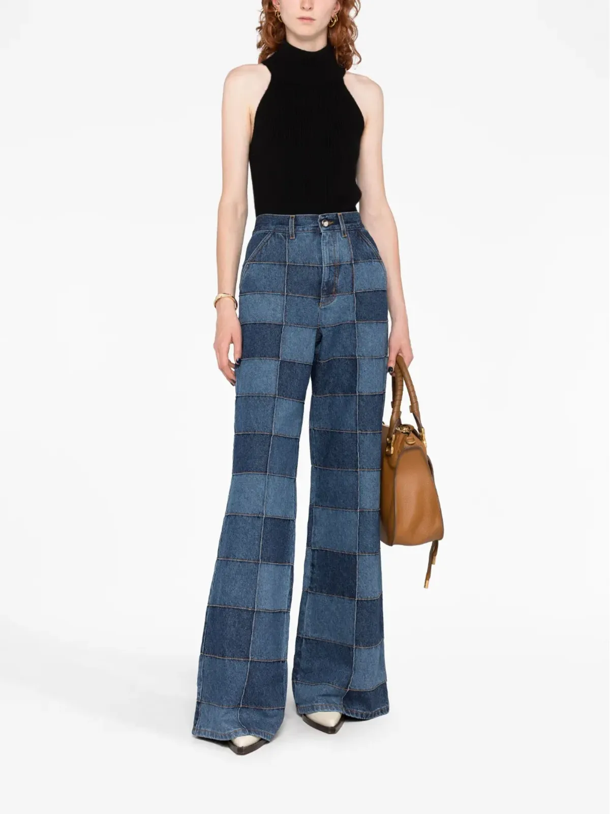 Chloé パッチワーク・デニム・ワイドレッグジーンズ ブルー - 画像2