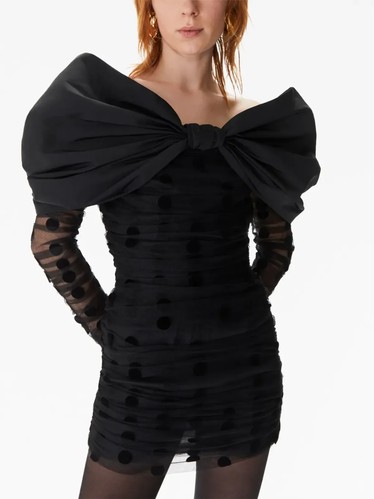 Nina Ricci オーバーサイズリボンネック チュールドレス ブラック - 画像4