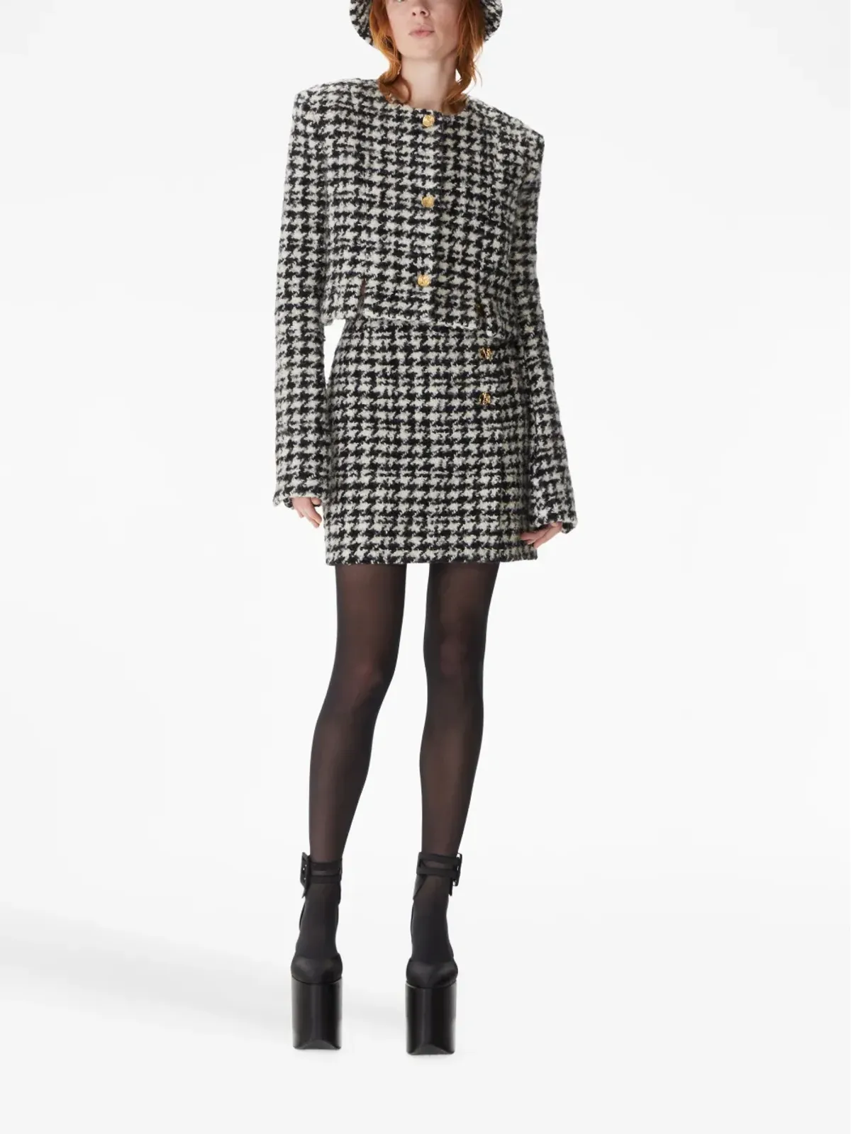 Nina Ricci ハウンドトゥース柄ウール混紡クロップドジャケット - 画像2