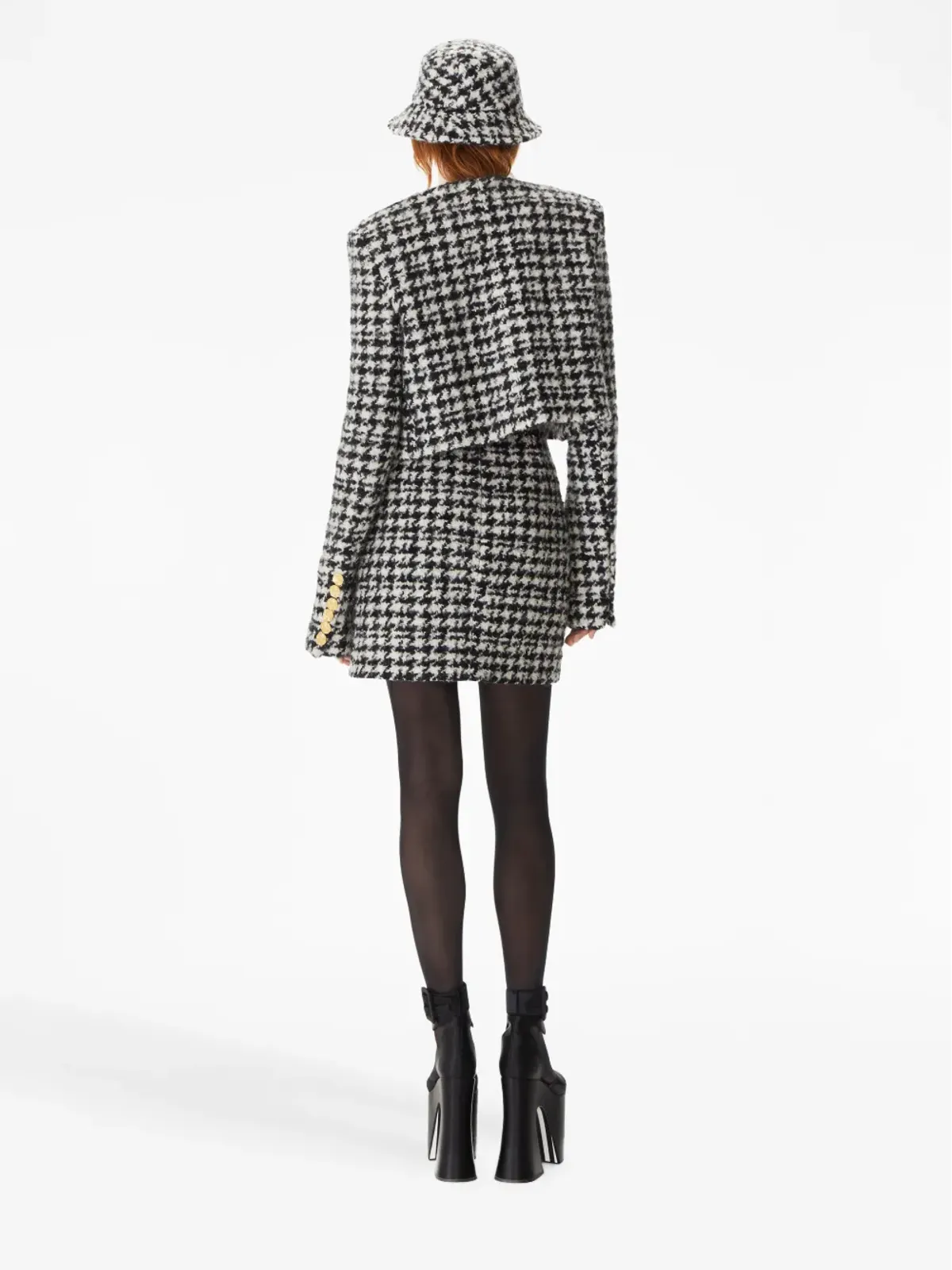 Nina Ricci ハウンドトゥース柄ウール混紡クロップドジャケット - 画像3