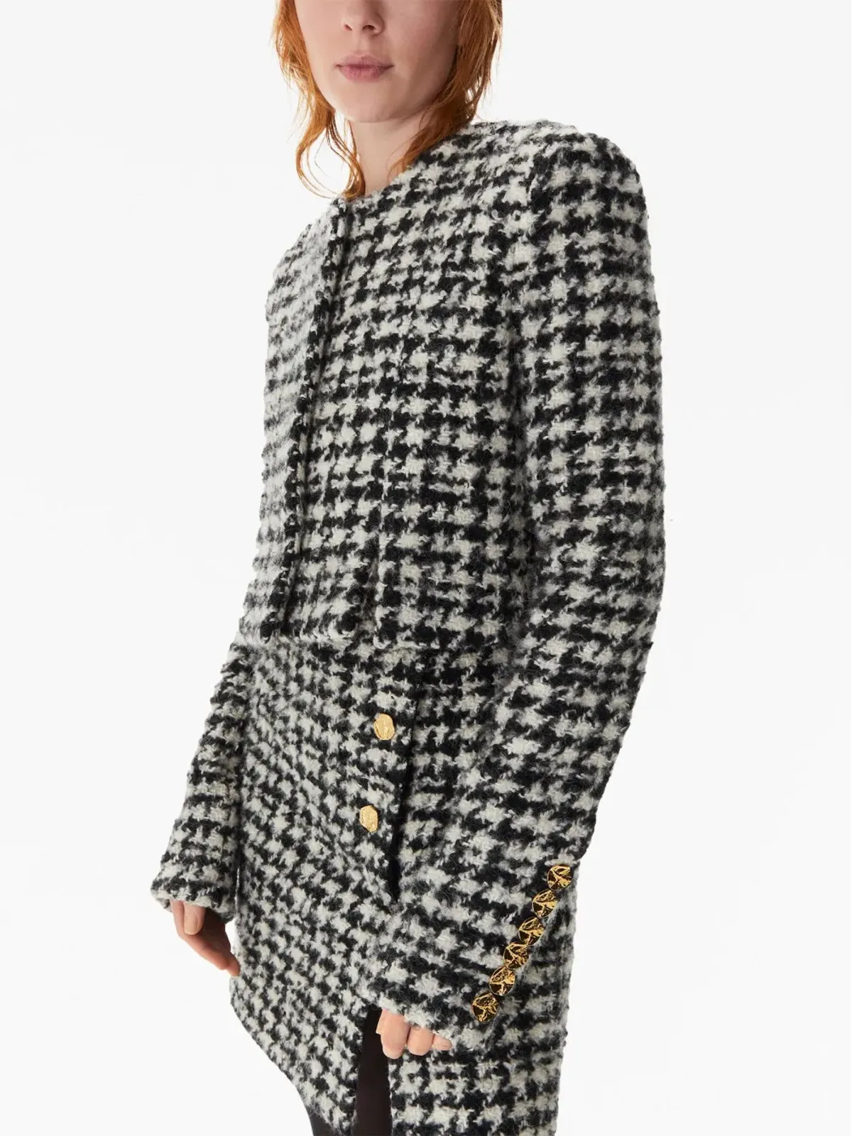 Nina Ricci ハウンドトゥース柄ウール混紡クロップドジャケット - 画像4