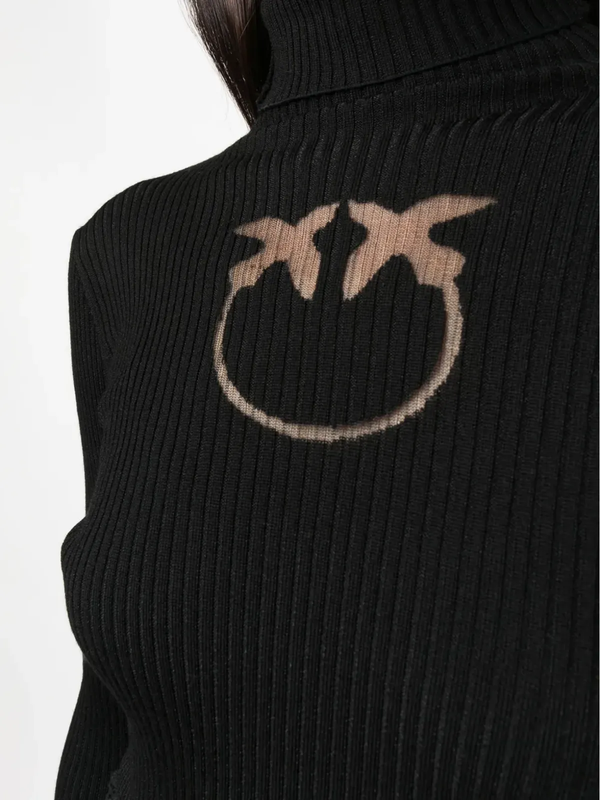 PINKO インターシャニット ロゴ ロールネック セーター ブラック - 画像5