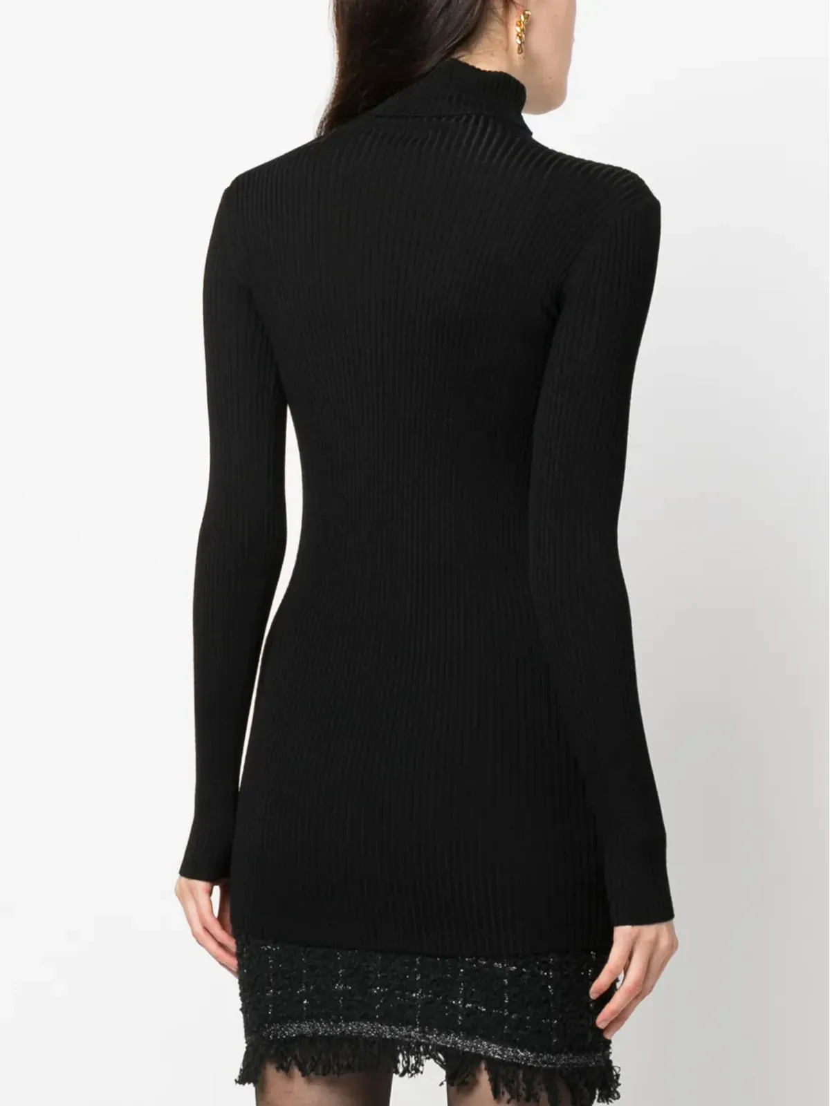 PINKO インターシャニット ロゴ ロールネック セーター ブラック - 画像4