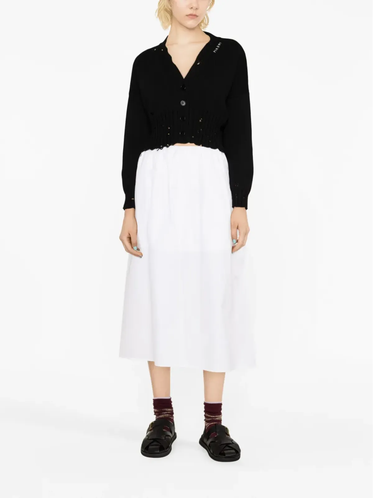 Marni ダメージ加工 クロップドカーディガン ブラック - 画像2