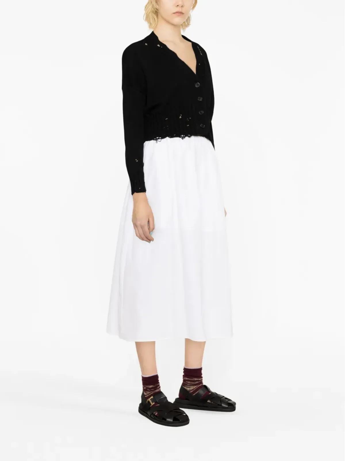 Marni ダメージ加工 クロップドカーディガン ブラック - 画像4