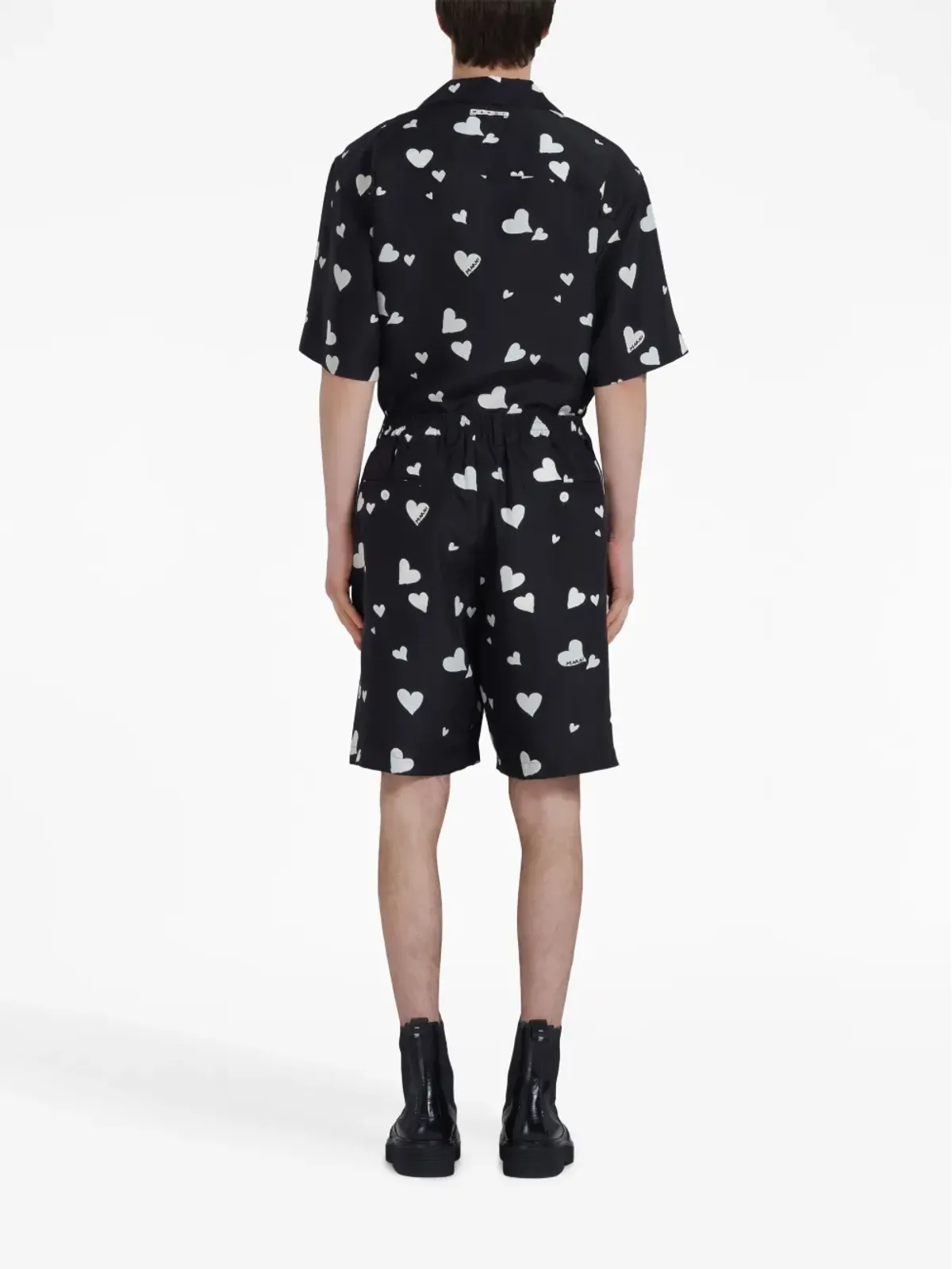 Marni バンチ・オブ・ハーツ シルクショーツ ブラック - 画像3