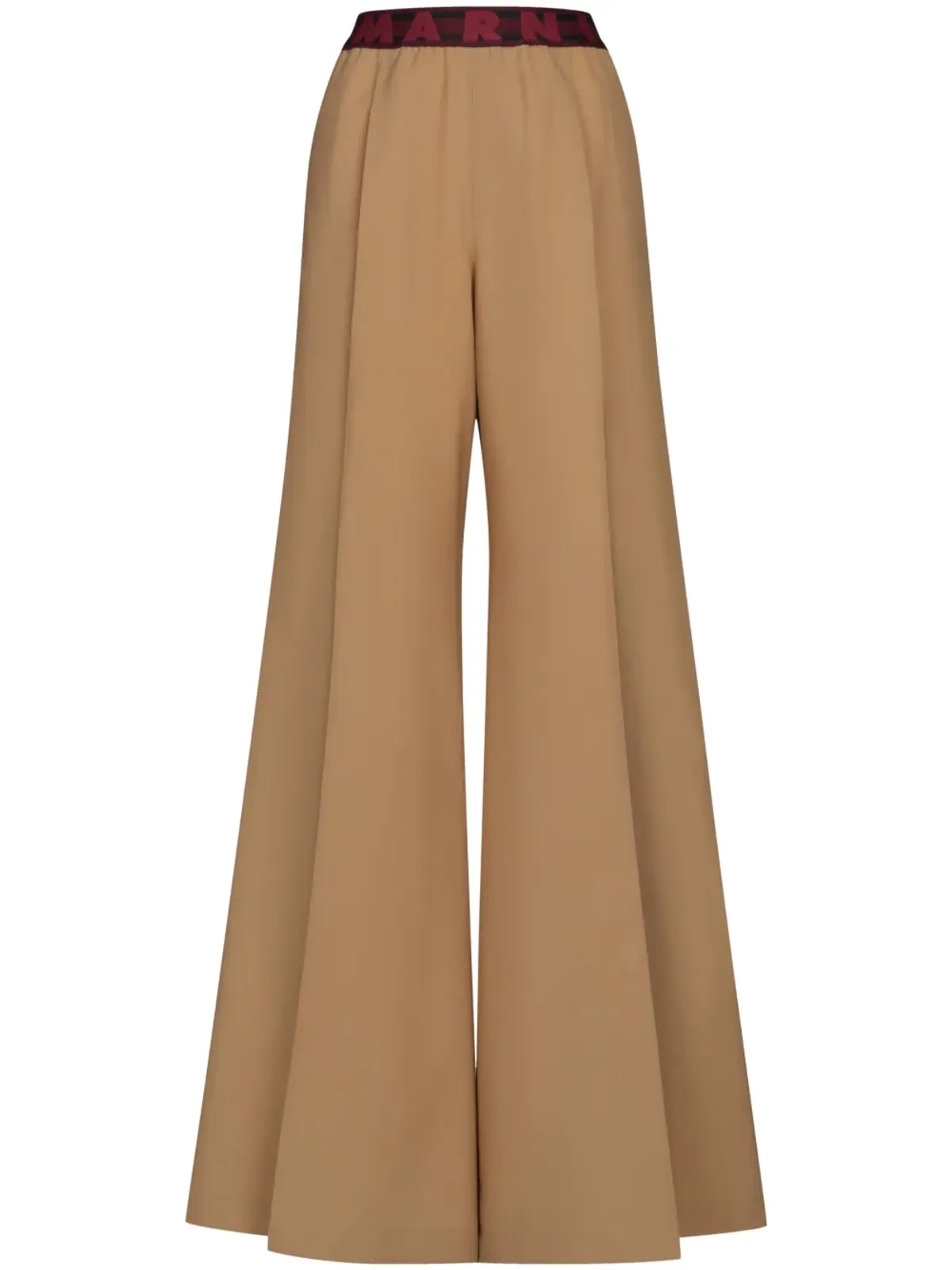 Marni logo-waistband wool flared trousers - Brown - 画像1