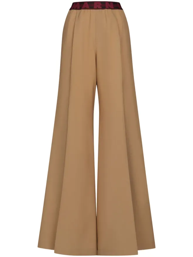 Marni Marni logo-waistband wool flared trousers - Brownの商品画像